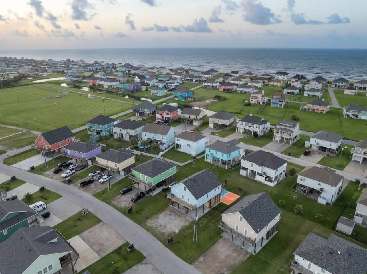 Aerial neighborhood view showing Pickle Beach close to the coast.