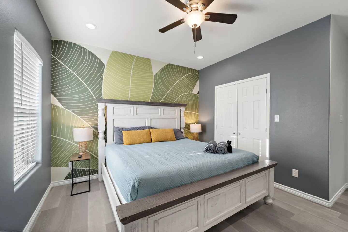 Bedroom 1: king bed with bold coastal style and a calm place to recharge.